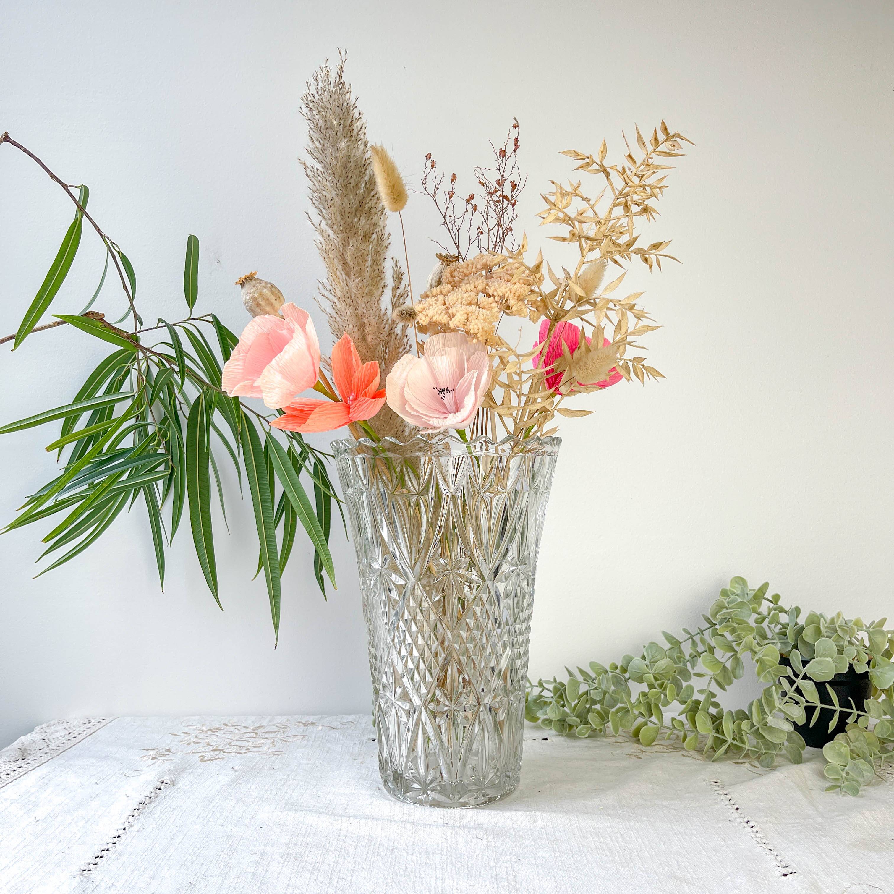 Vintage glass vase with geometric pattern