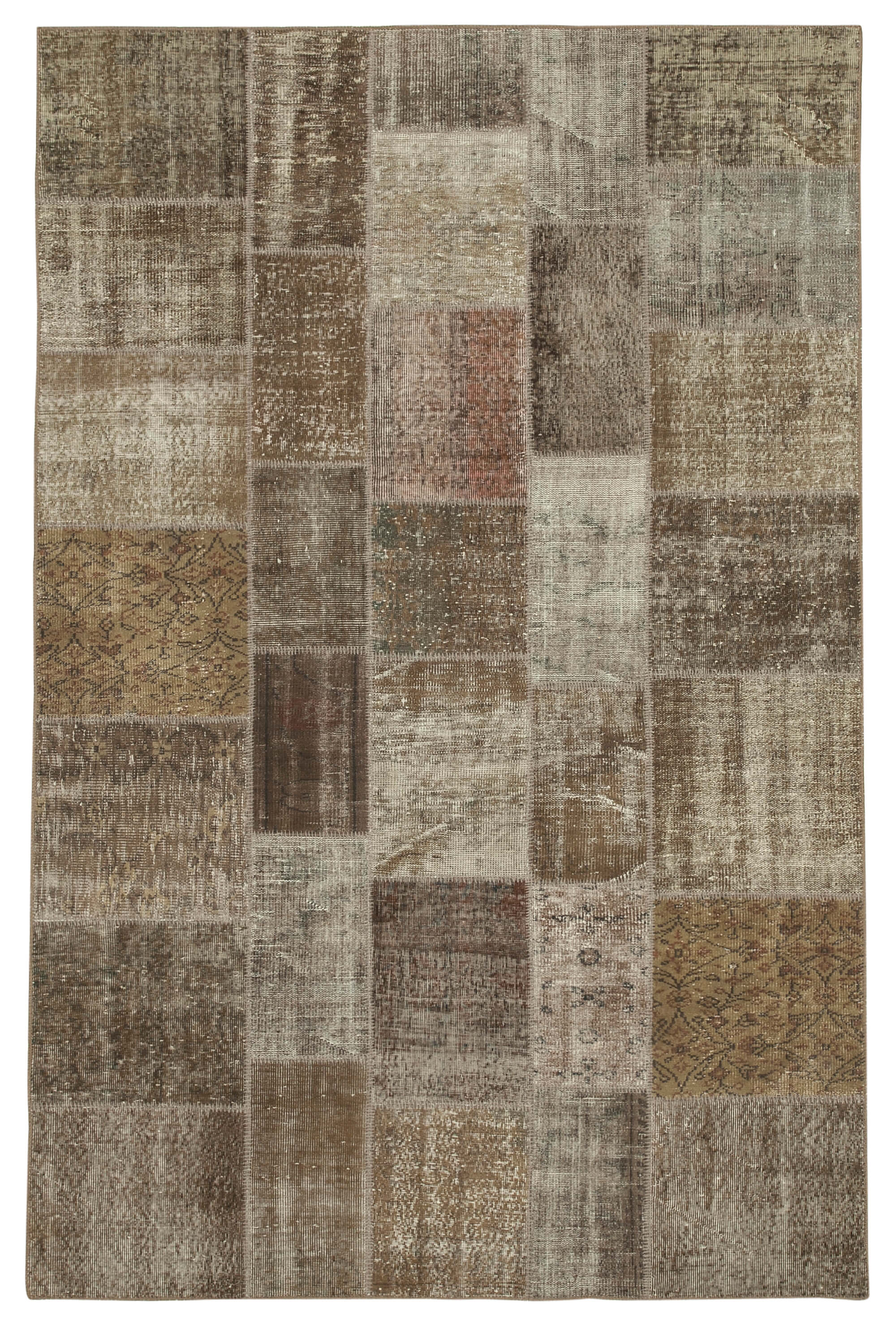 Handmade Anatolian Vintage 195 cm x 300 cm Brown Patchwork Carpet