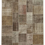 Handmade Anatolian Vintage 195 cm x 300 cm Brown Patchwork Carpet