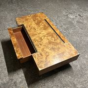 designer coffee table in elm burl with integrated drawers, Roche Bobois 1970