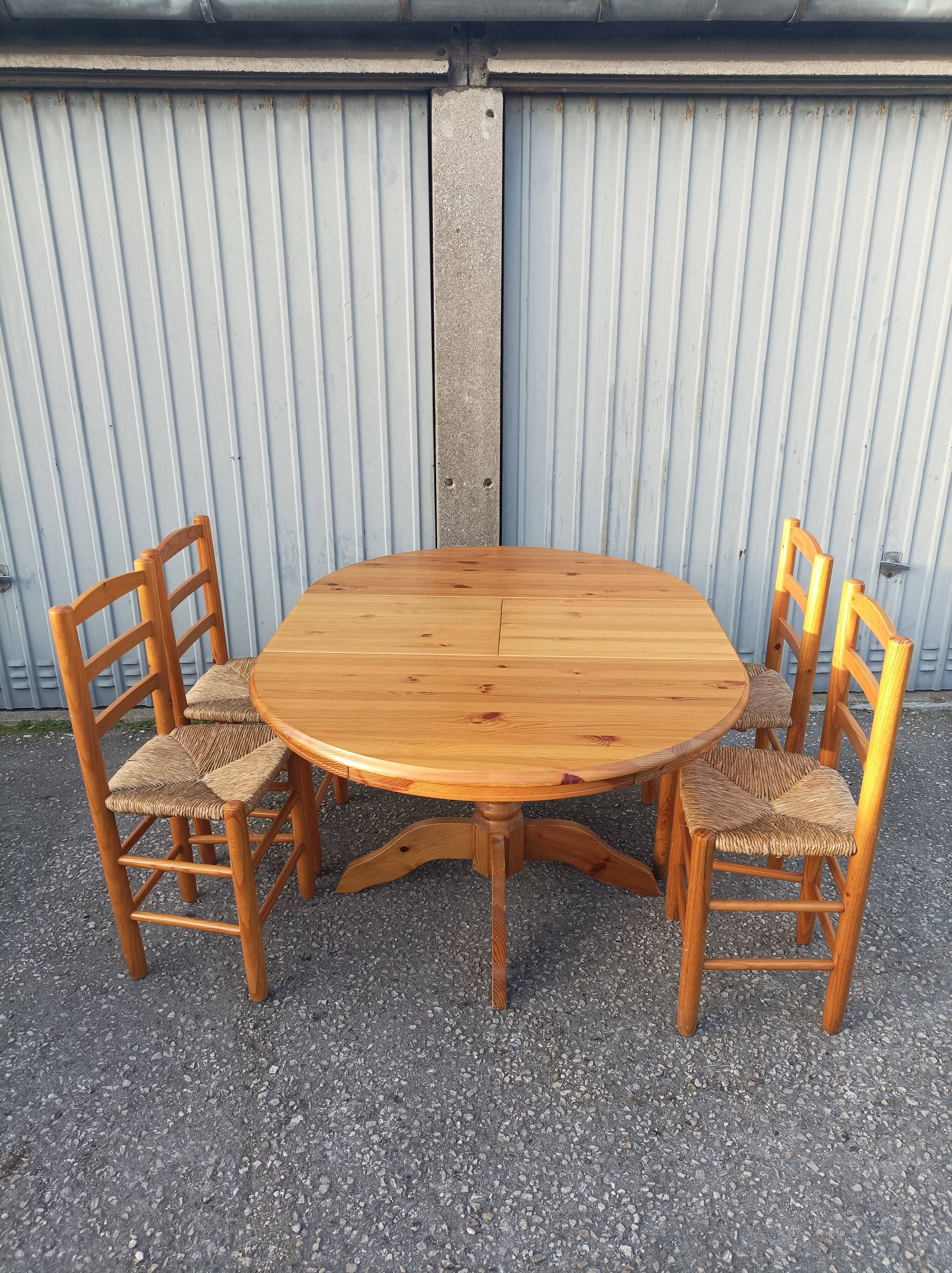 Old dining table vintage pine wooden chairs