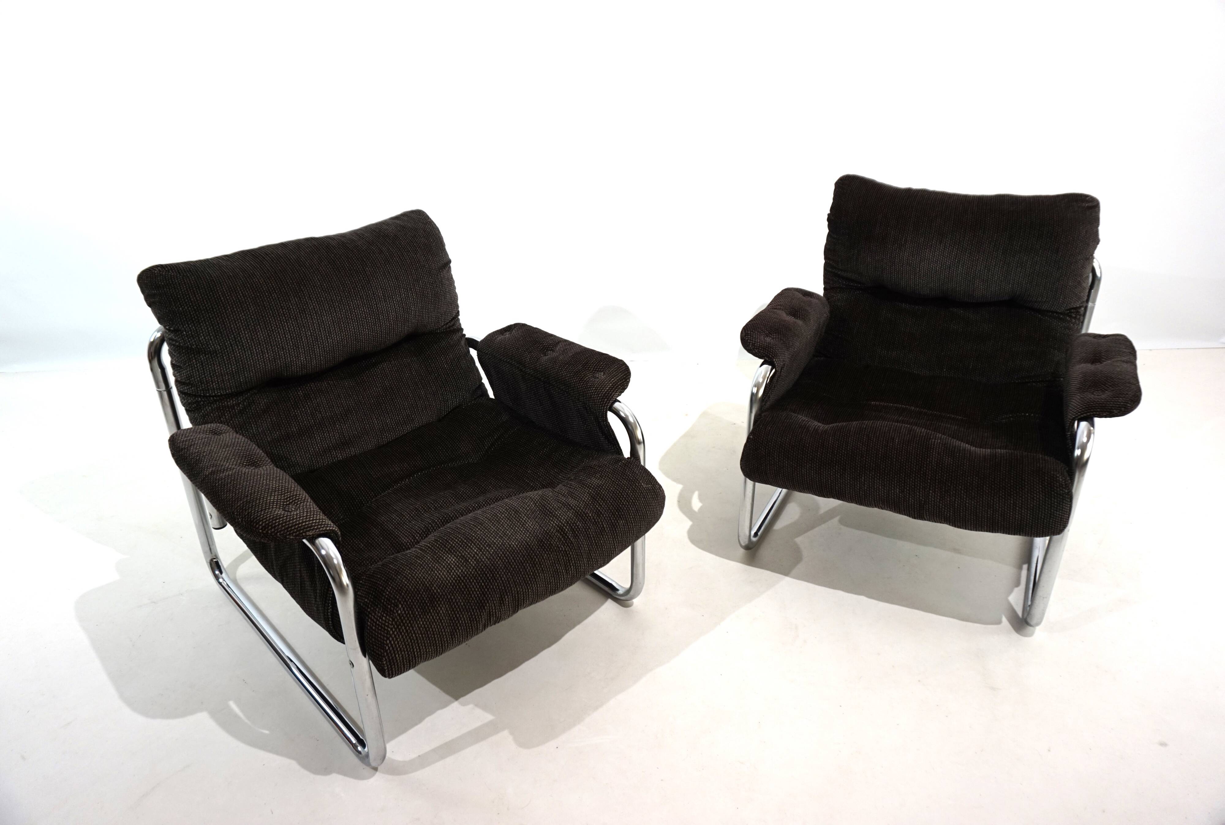 Lot de 2 fauteuils lounge cantilever chromés Herlag par Johan Bertil Häggström