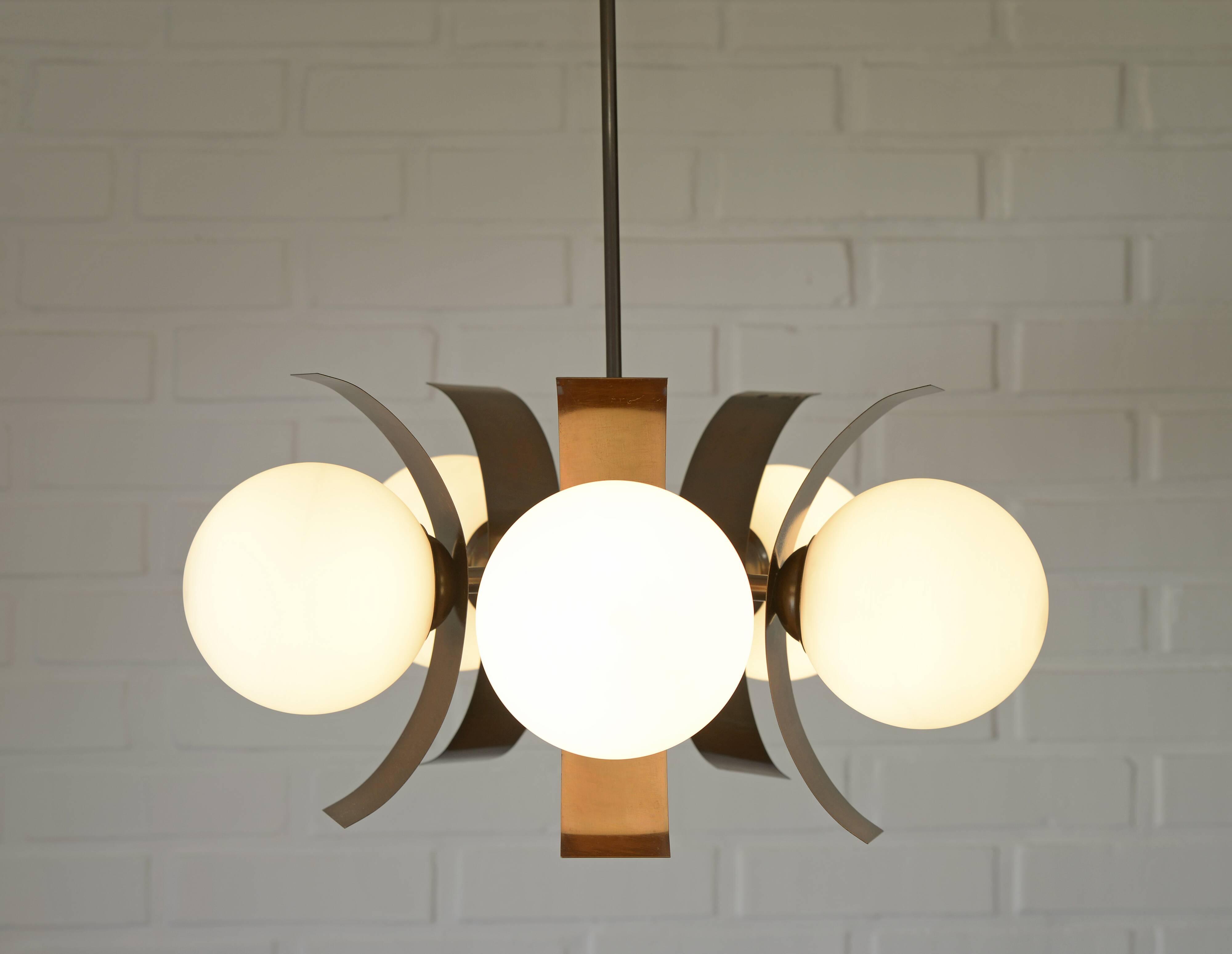 Brutalist Sputnik Hanging Light Vintage Copper Pendant Lamp Yugoslavia 1970