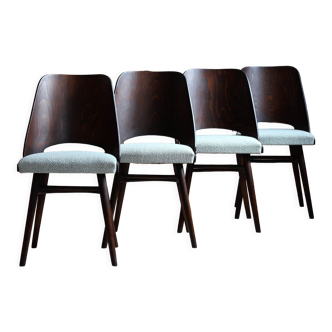 Set of 4 Dining Chairs by Radomir Hofman for TON, Model 514, Reupholstered in Creamy Mint Boucle