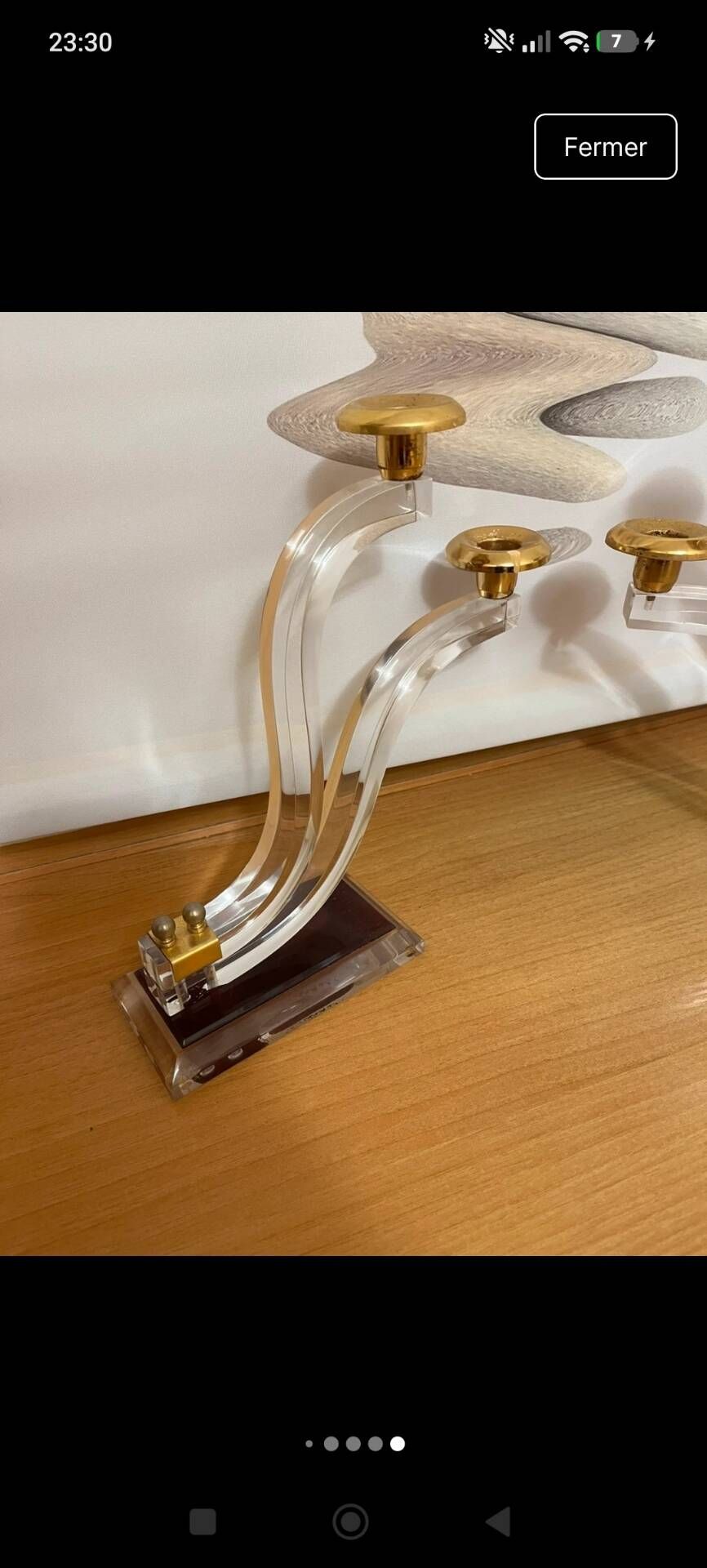 Chandelier with 3 branches in lucite (plexiglass) and gilded brass – Hol style