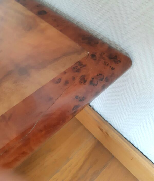 Table basse bar en loupe d'orme 1970