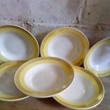 Six assiettes vintages au décor jaune et or