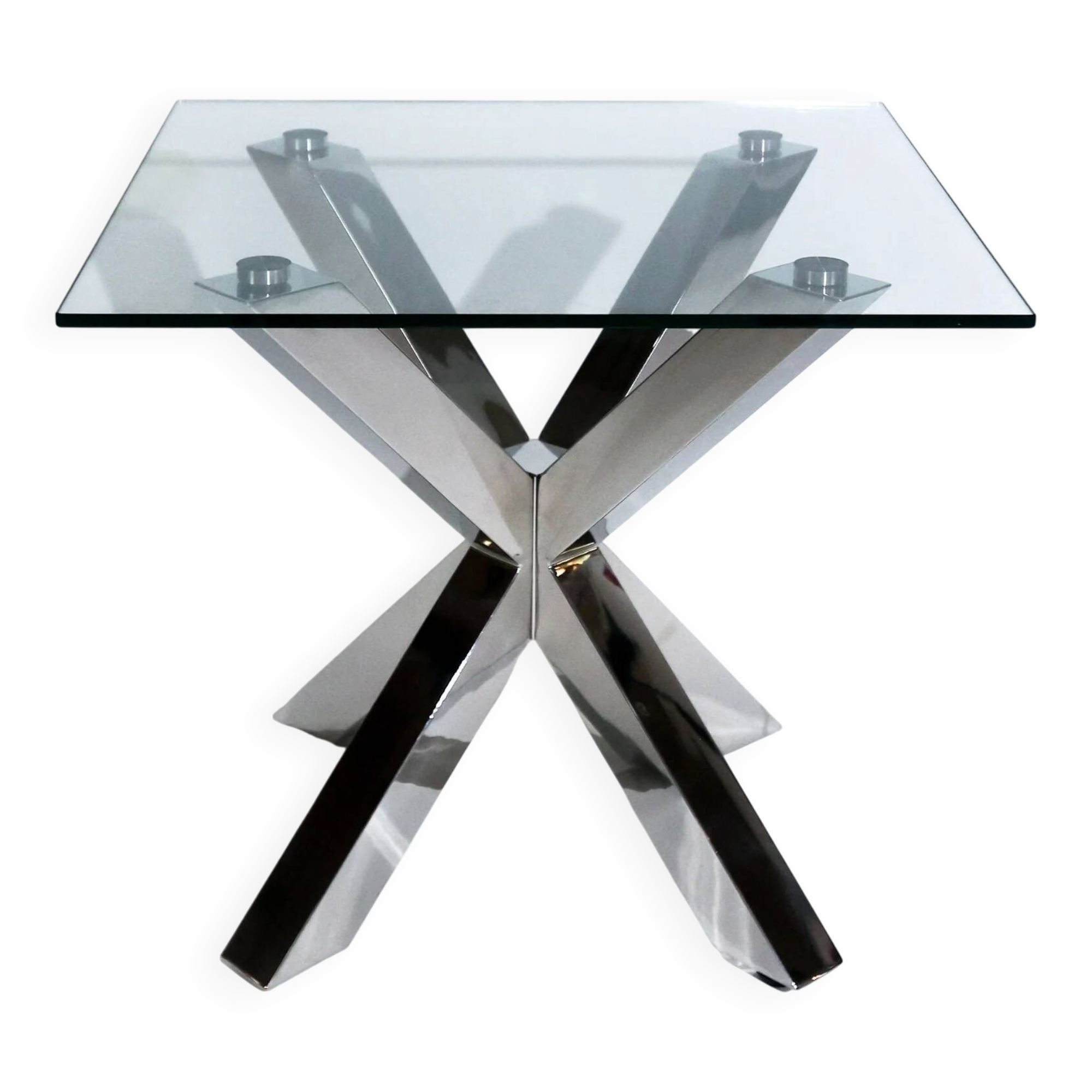 Table basse italienne vintage « Starlight » avec plateau en verre et pieds en métal
