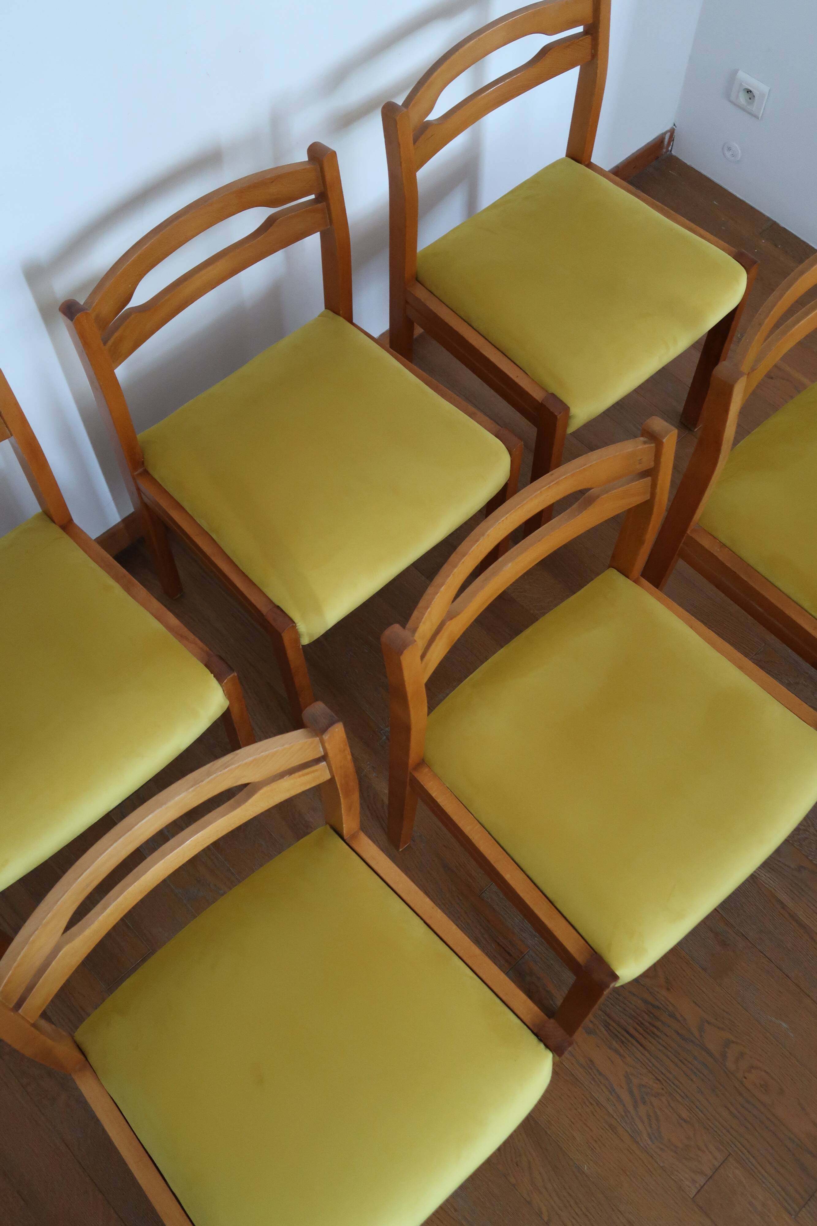 6 chaises velours jaune