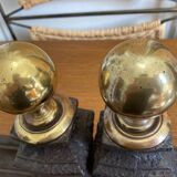 Pair of antique cast iron and brass bedside tables