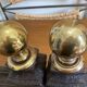 Pair of antique bedside tables in cast iron and brass.