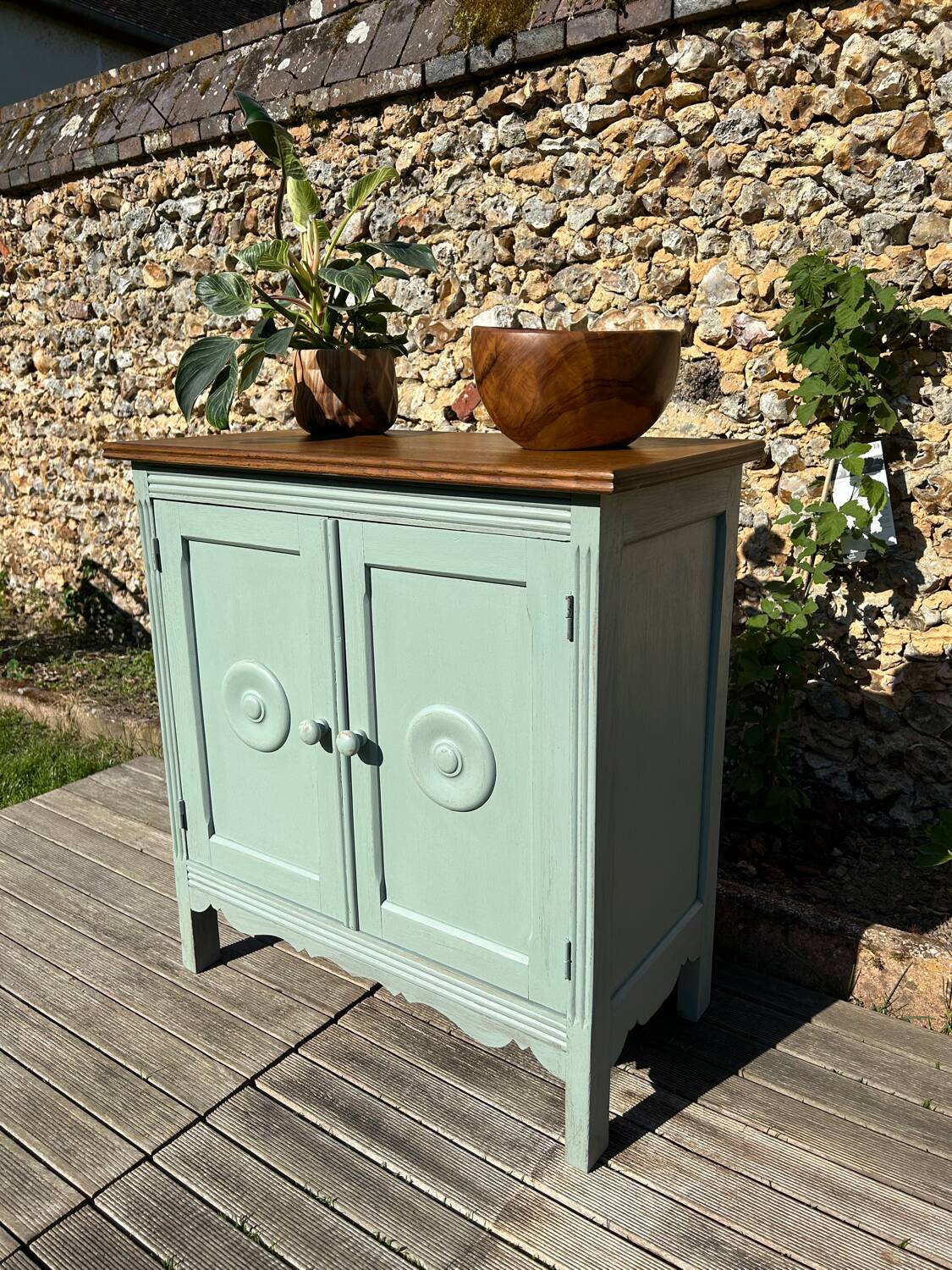 Small Parisian vintage sage green sideboard