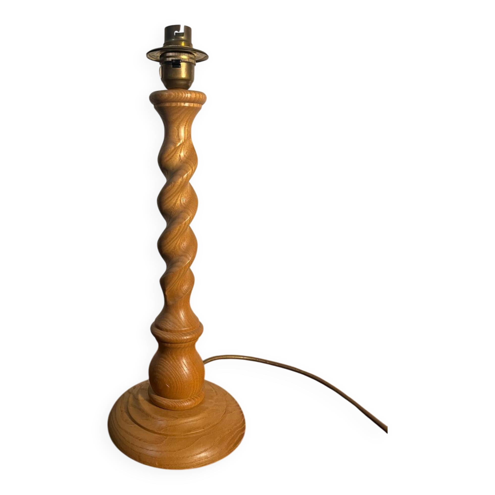 English turned wood twist lamp base from the 60s