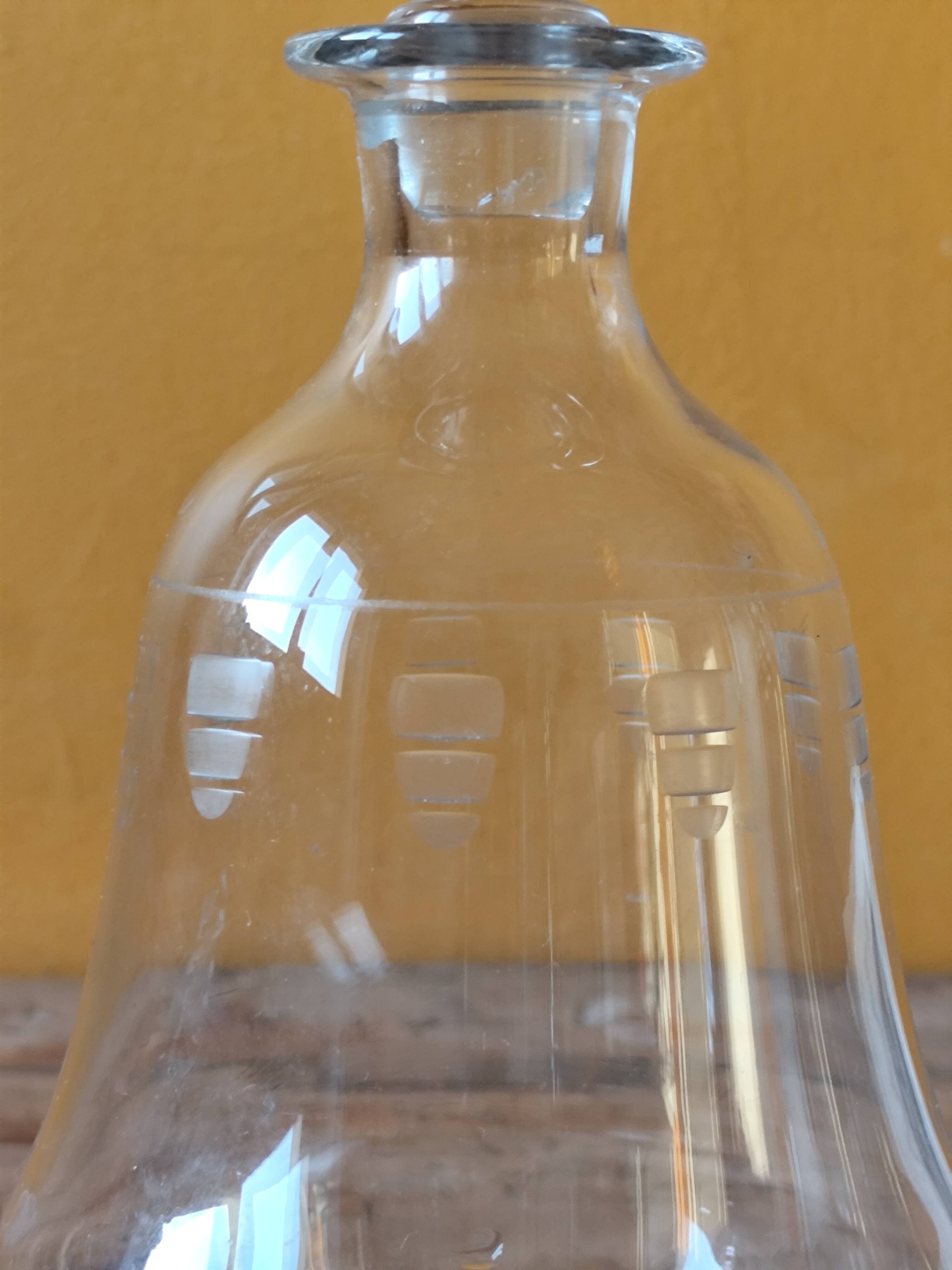 Antique engraved glass carafe - wine pitcher