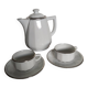 Apilco white and silver coffee maker and bistro cups, vintage French