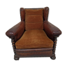 Club armchair with ears leather studded velvet old