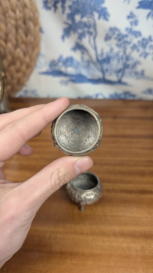 Indian Kutch 800 Silver Open Salt Cellar Paire de Salière en Argent 800