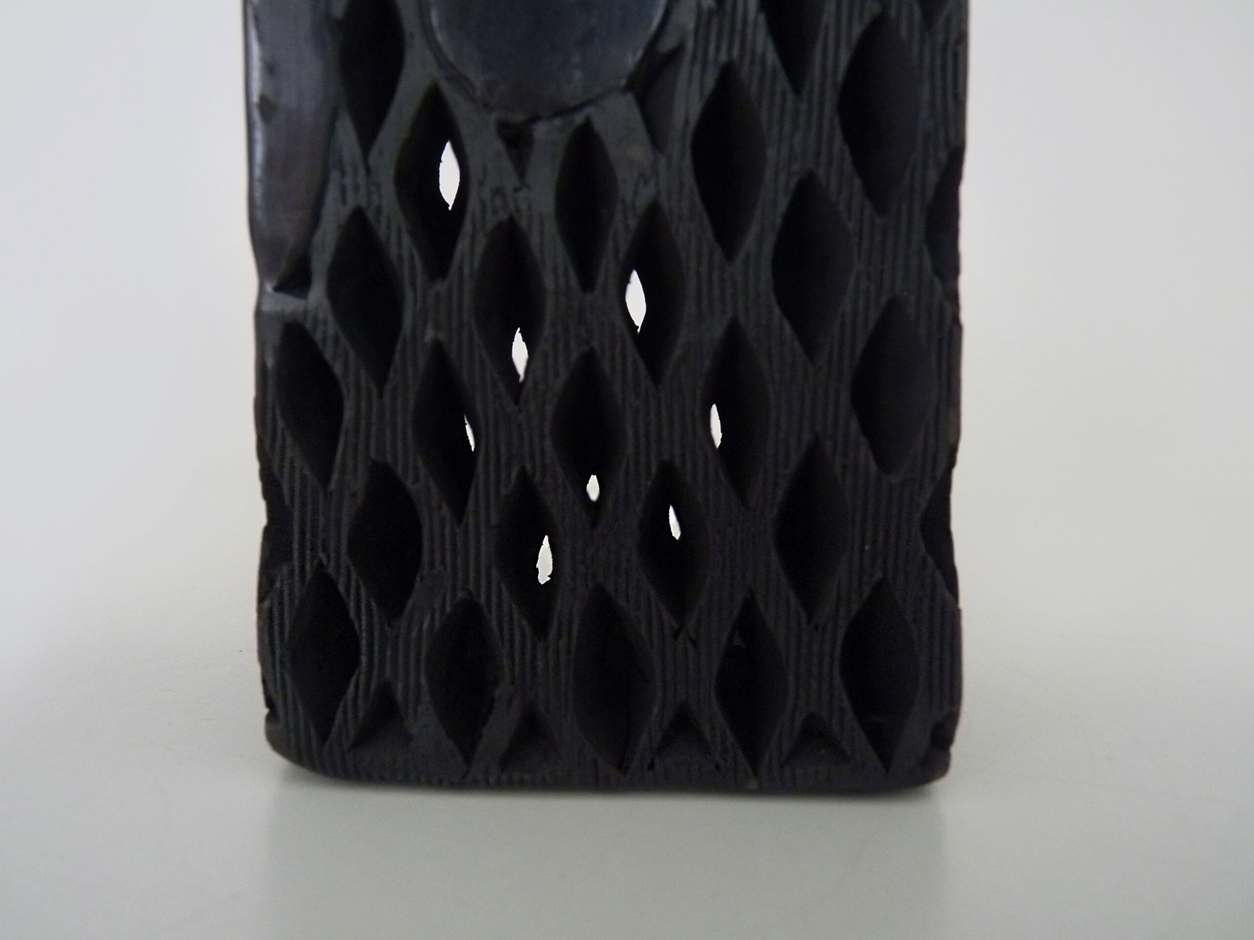 Vase Dona Rosa Oaxaca Mexico black openwork. Mexican folk art. Year 70