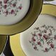 Lot de 19 grandes assiettes plates vintage jaunes fleurs roses liseré doré