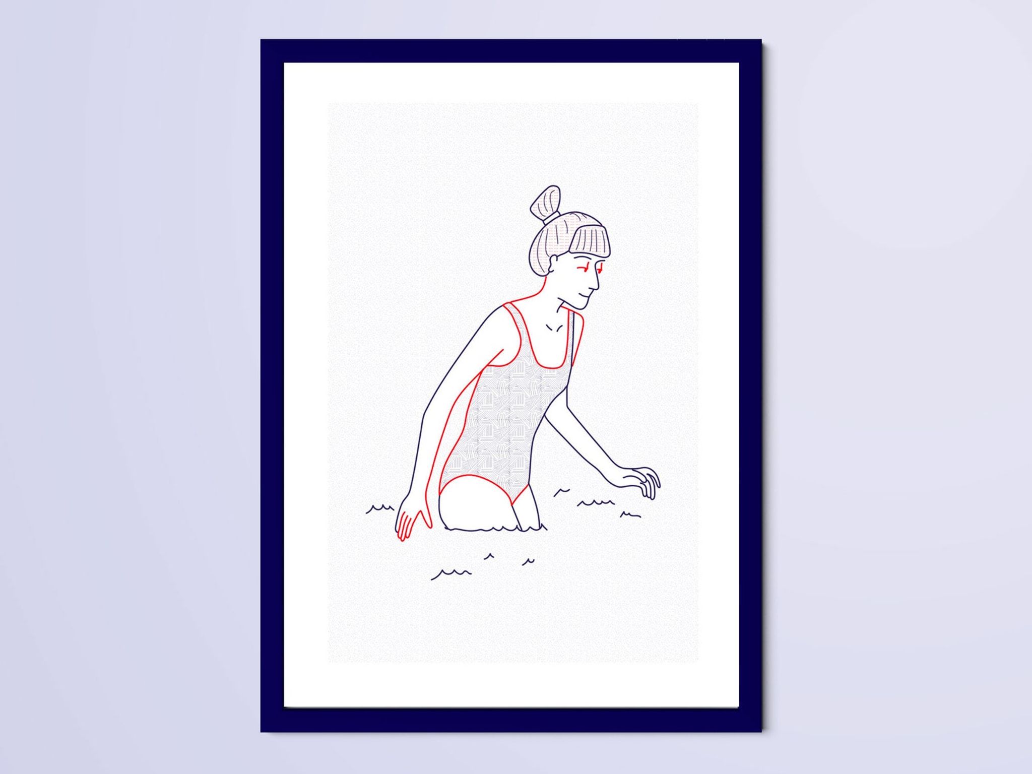 Illustration A4 naiade no. 1/8 bretagne baigneuse mer