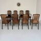 Set of 8 wooden and thick leather armchairs, Girsberger design, 80s
