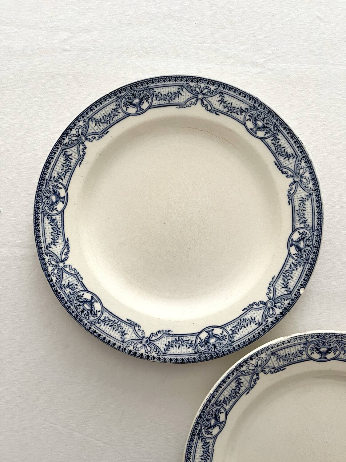 2 antique flat plates made of ironstone "Directoire" Salins