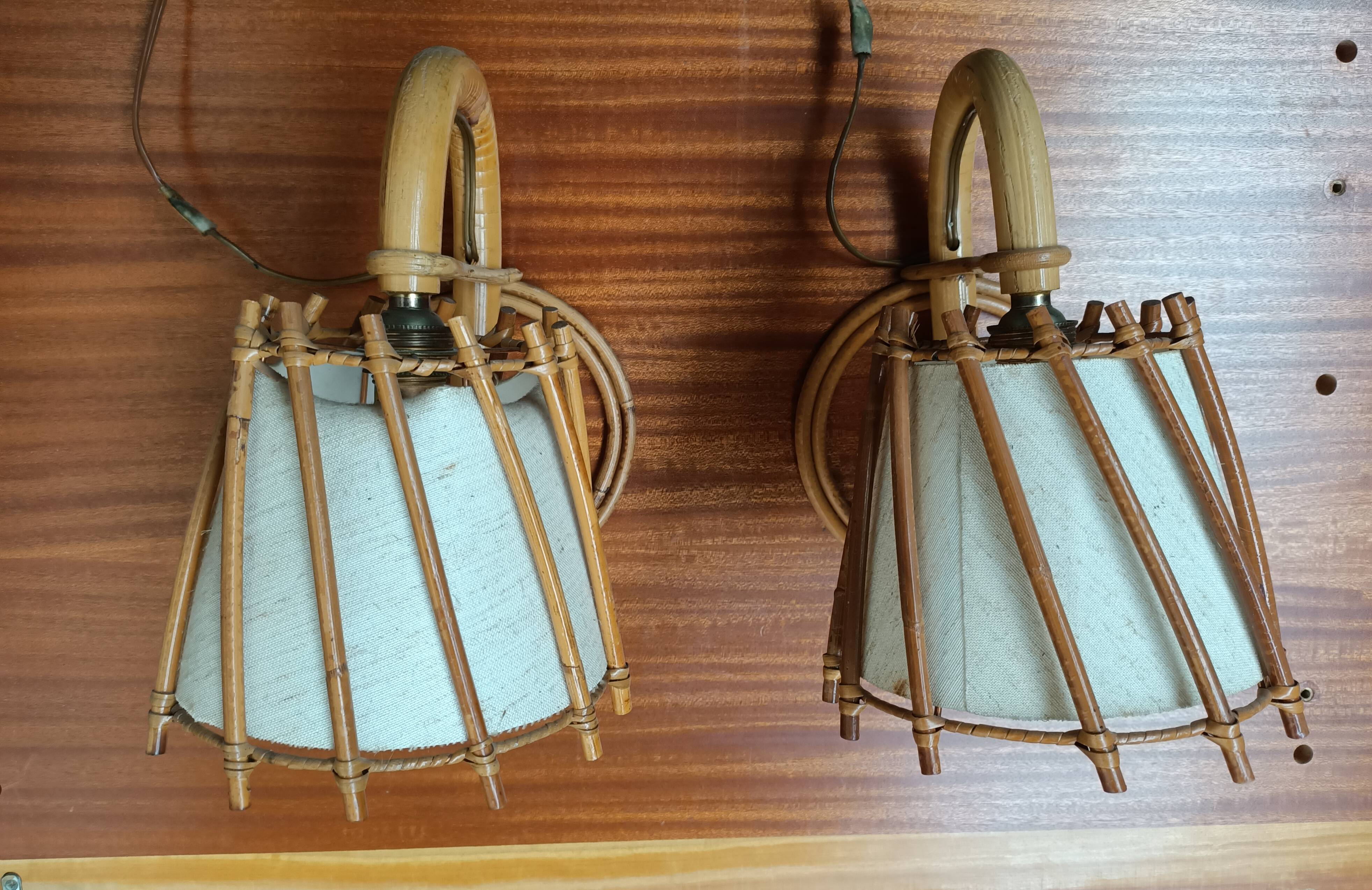 Pair of rattan wall lamps