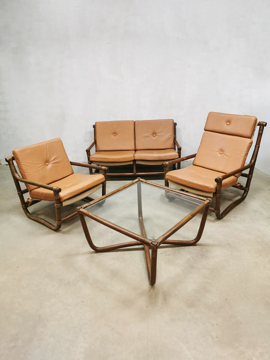 Vintage bamboo rattan lounge set