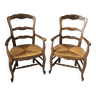 Lot de 2 fauteuils paillés en chêne style Louis XV