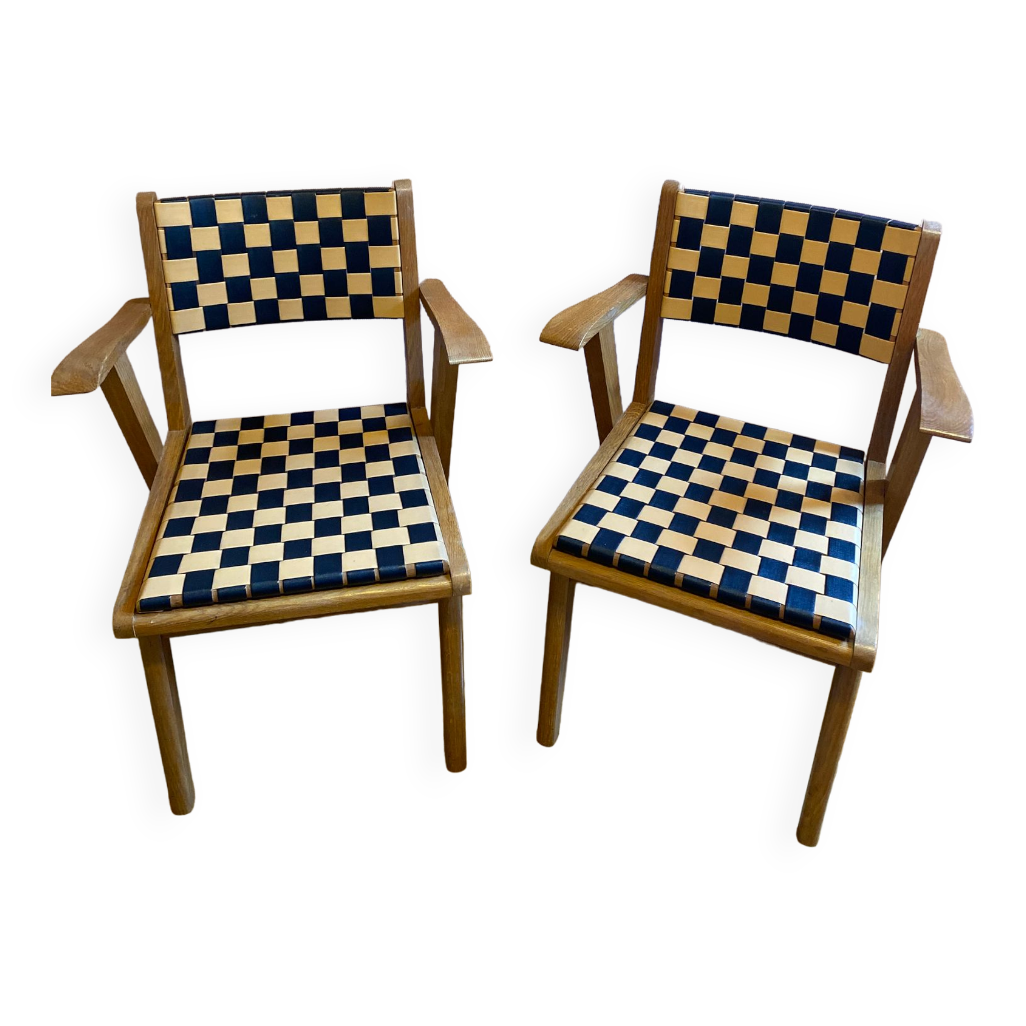 Paire de chaises des années 50 en chêne dorées.