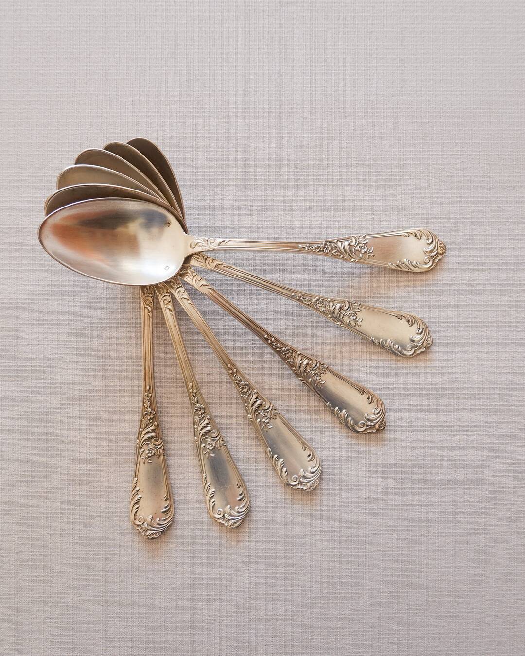 Art Nouveau silver plated metal soup spoons