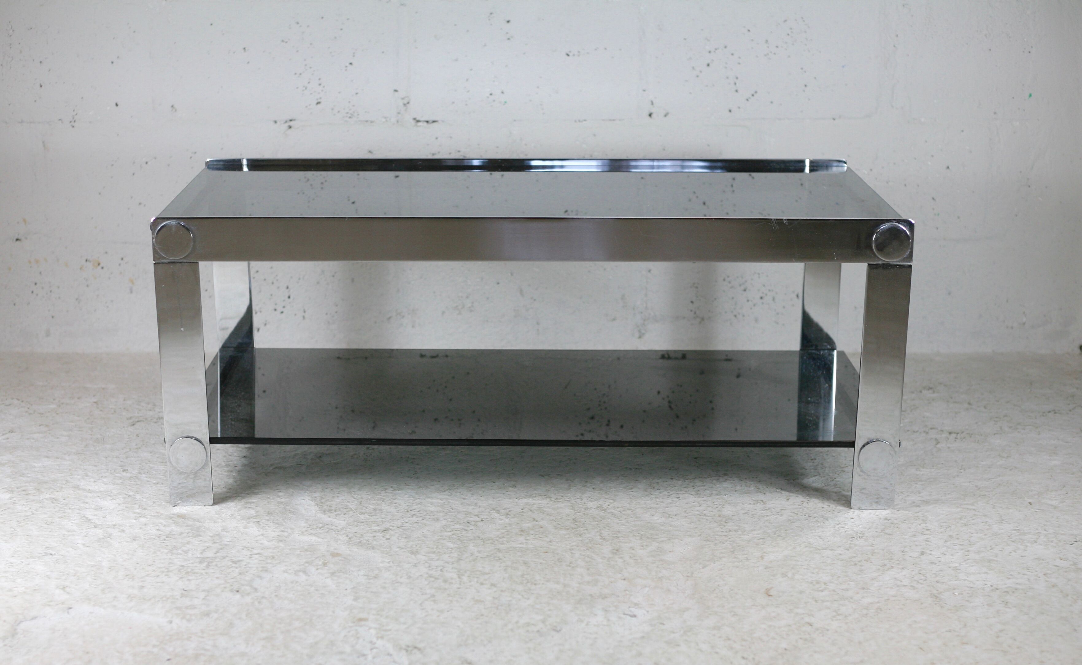 Coffee table steel and smoked glass, France, circa 1970