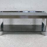Coffee table steel and smoked glass, France, circa 1970