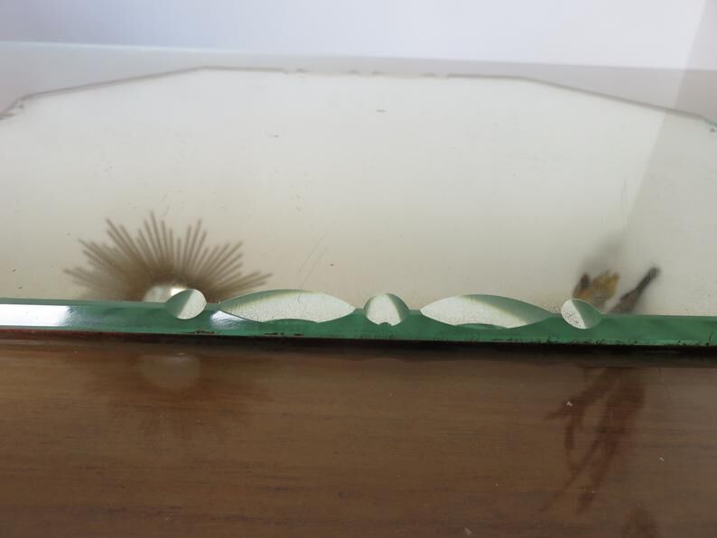 Beveled octagonal mirror, Saint Gobain, Art Deco 40s 50s