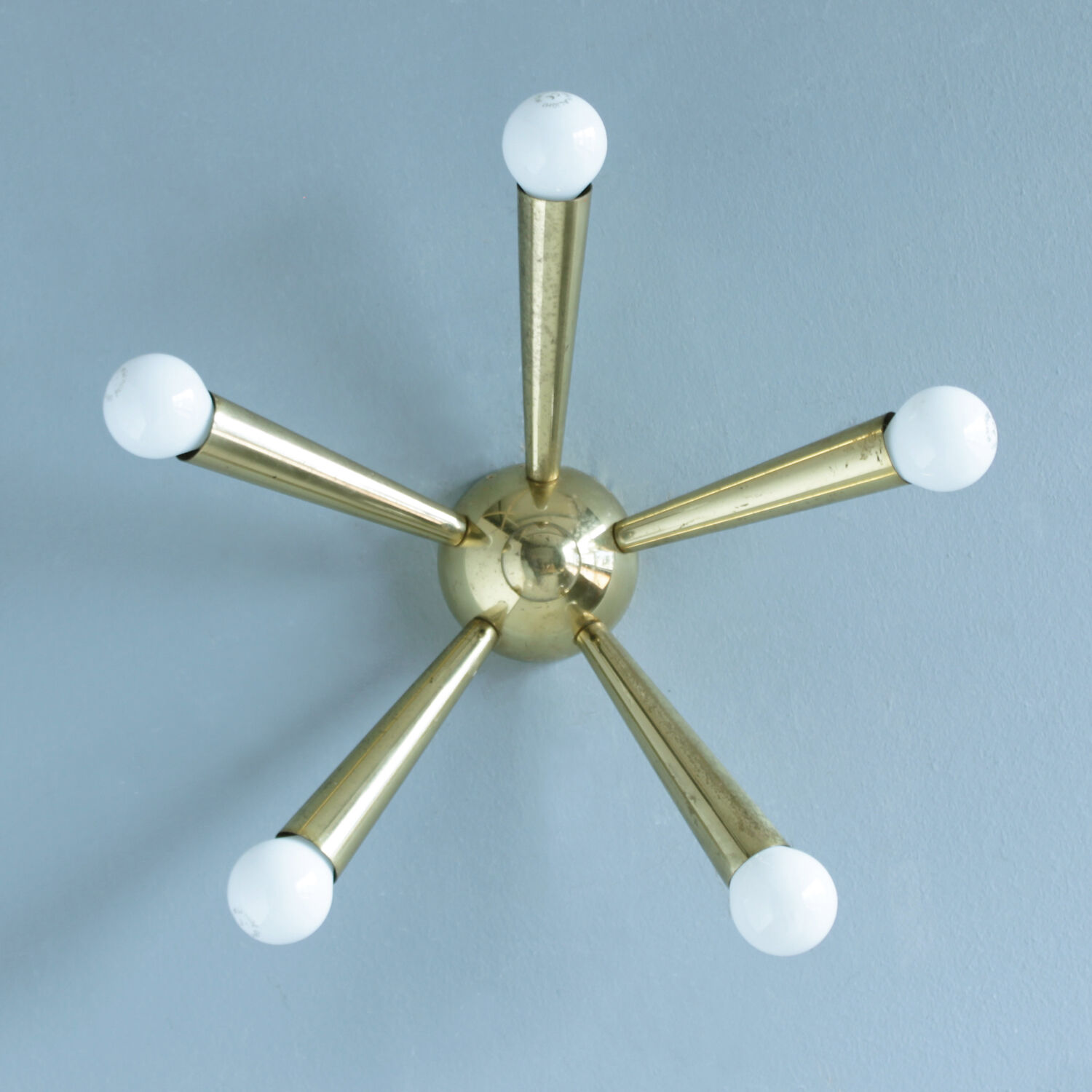 Italian Brass Star Burst Flush Mount in the manner of Arredoluce