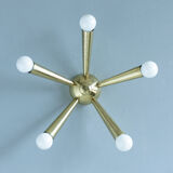 Italian Brass Star Burst Flush Mount in the manner of Arredoluce