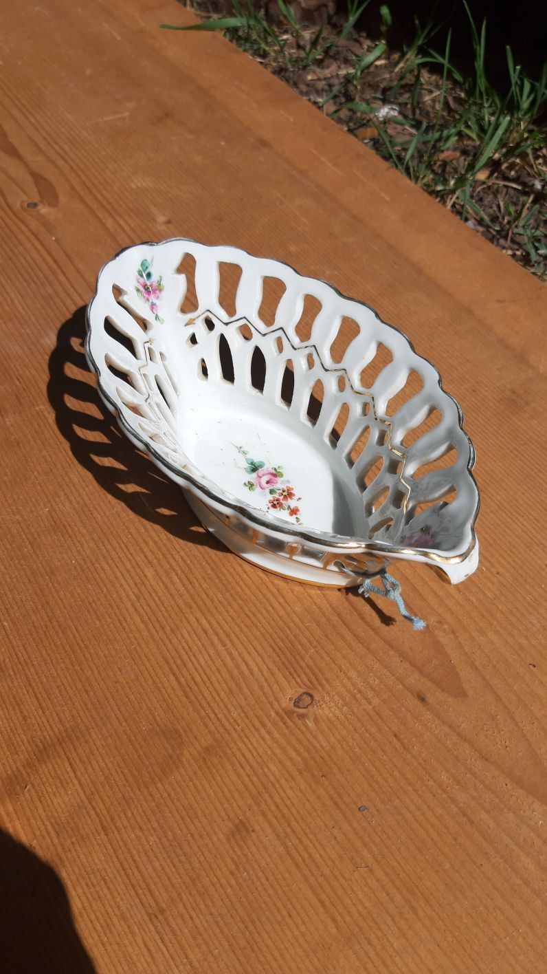 open porcelain basket fruit cup floral pattern