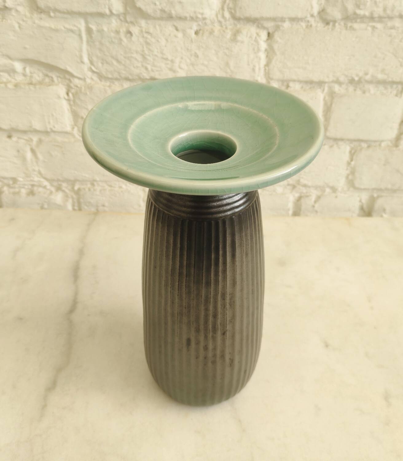 Vintage architectural vase in two-tone ceramic