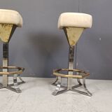 Seventies brass and chrome bar stools, set of 2, 1970s
