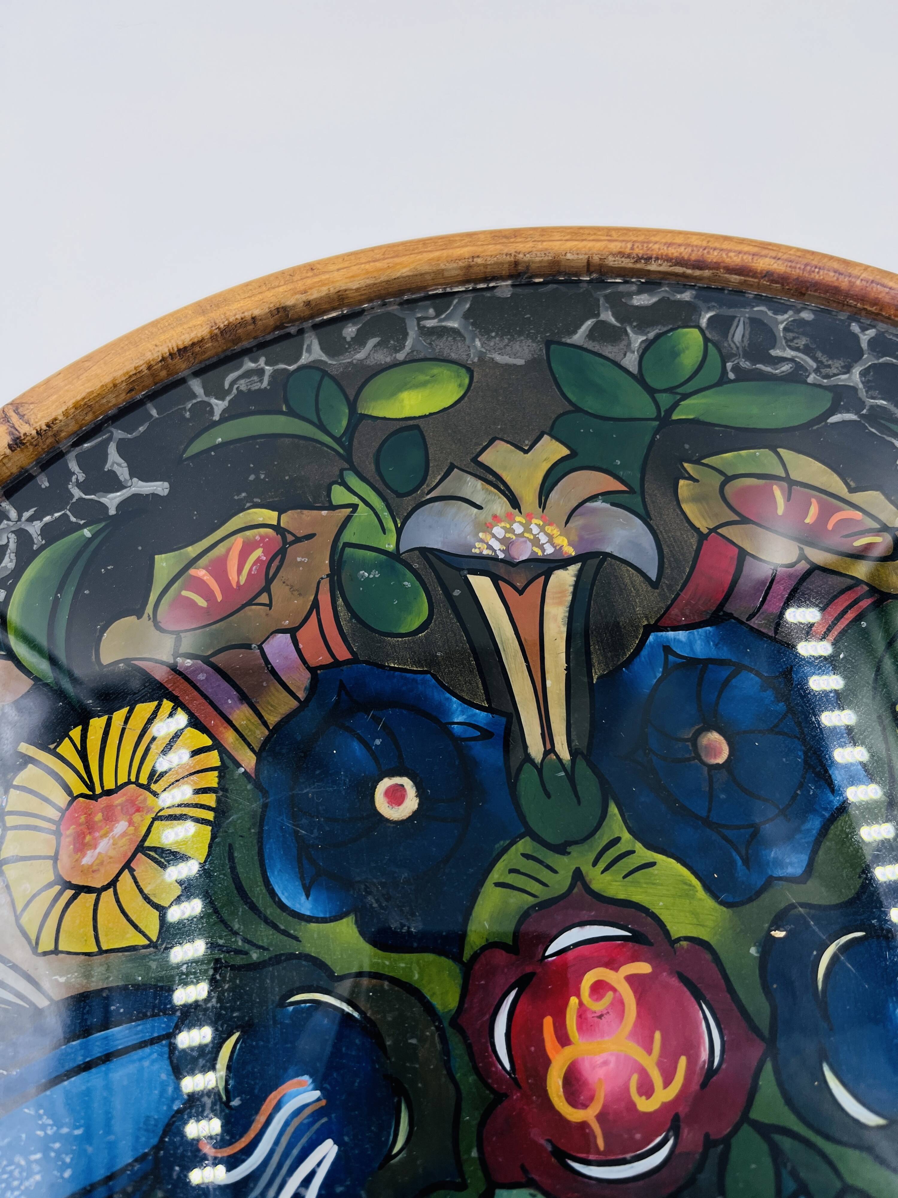 Art Deco painted glass pie dish