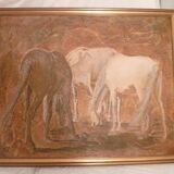 Hs canvas painting "horses" signed l.grun in its frame