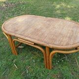 Table basse en rotin ovale vintage
