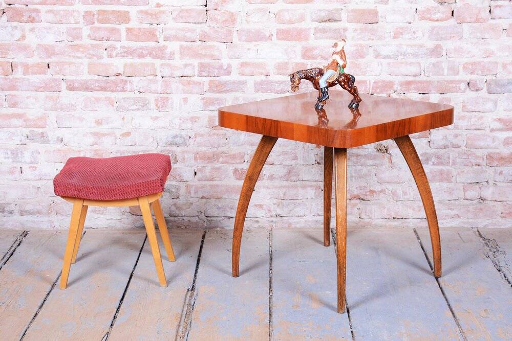 Mid-Century Stool in Upholstery and Beech, Slovakia, 1960s