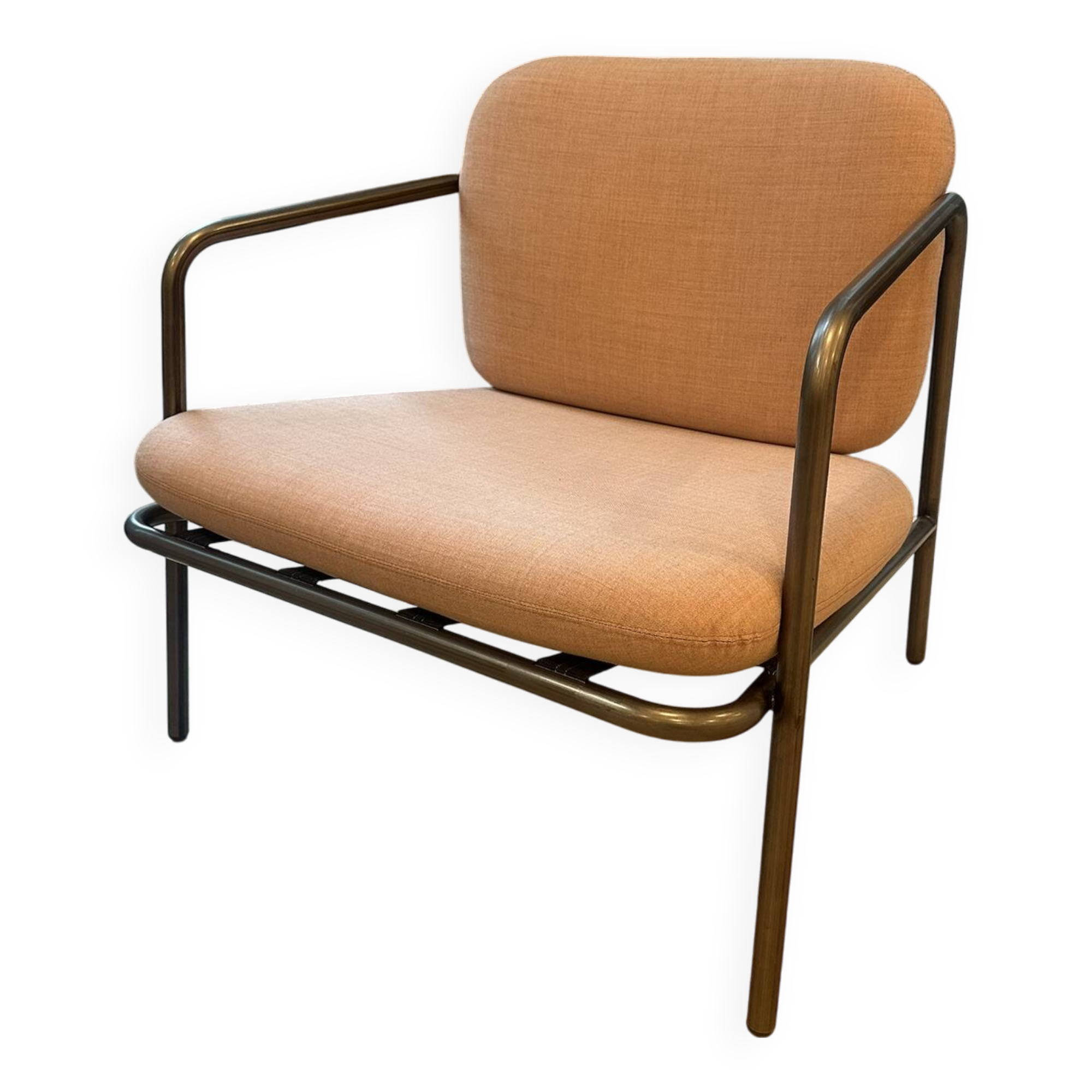 Deadgood Working Lounge Chair, in pale pink fabric with metal base