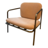 Deadgood Working Lounge Chair, in pale pink fabric with metal base
