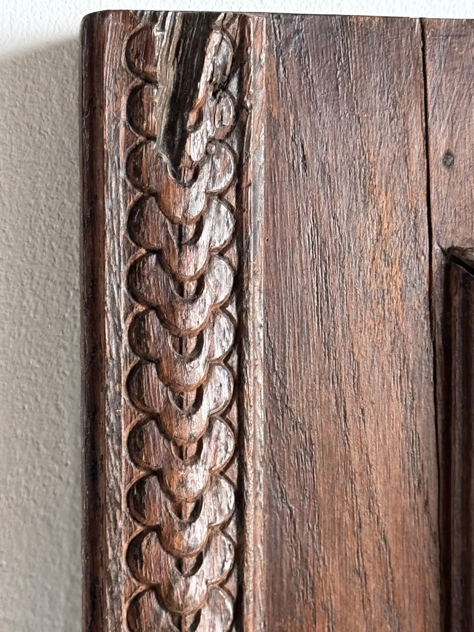 Antique mirror (right) oak wardrobe door with bevelled glass and