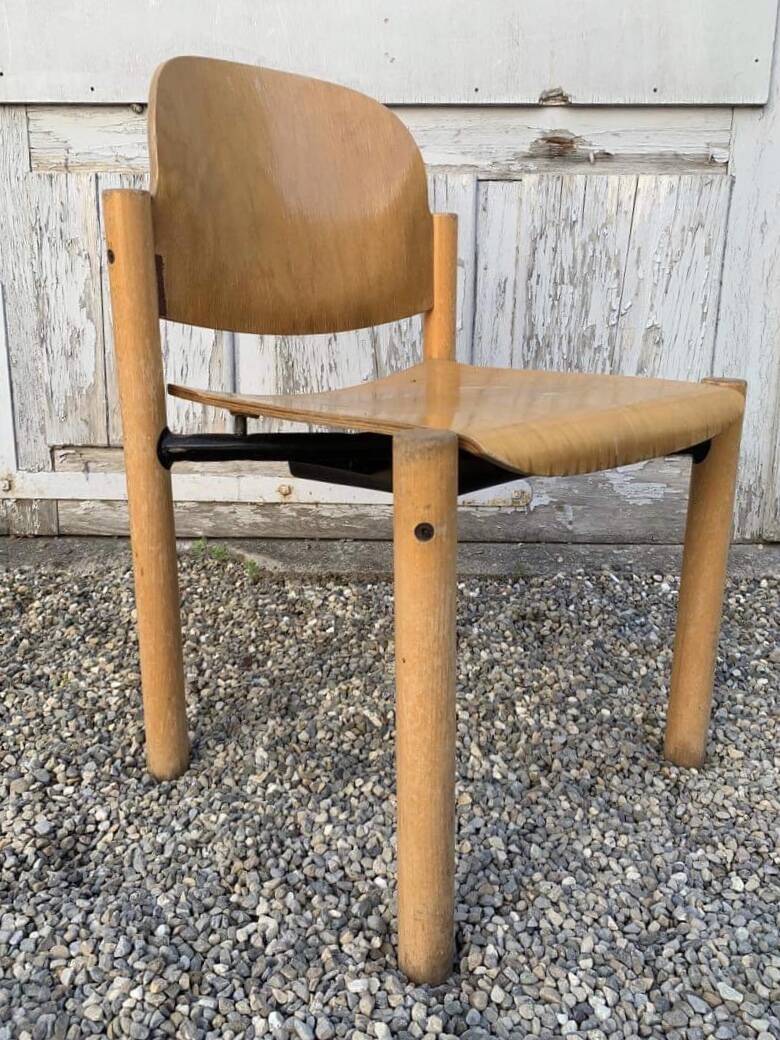 Series lot of 40 vintage stackable chairs in beech lubke year 1970