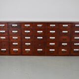 Large Antique Belgian Pitch Pine Apothecary Cabinet with Enamel Shields, 1900s