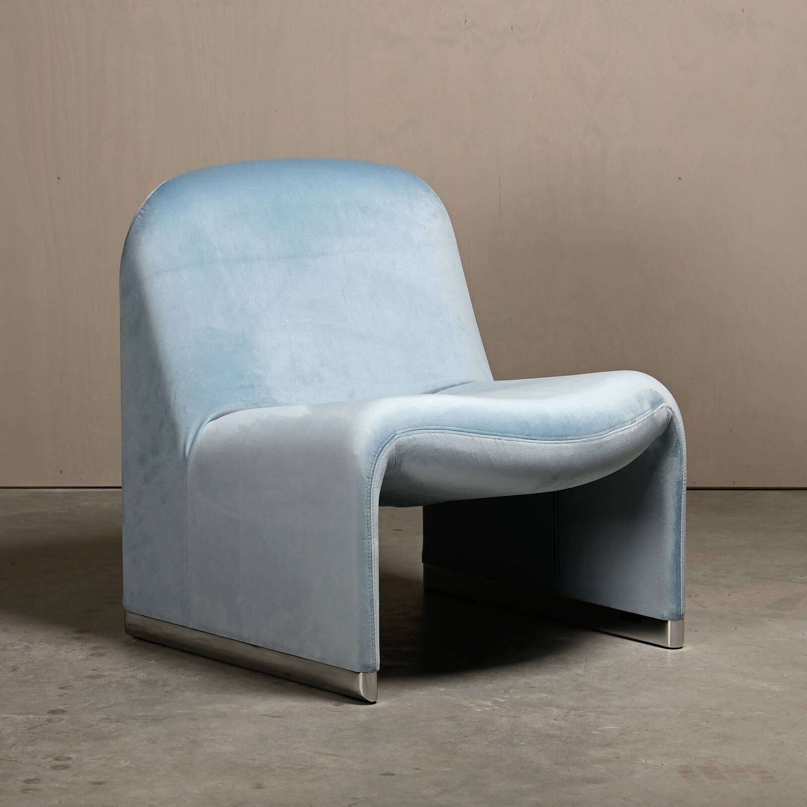 Giancarlo Piretti Alky Lounge Chair Sky Blue Velvet for Anonima Castelli