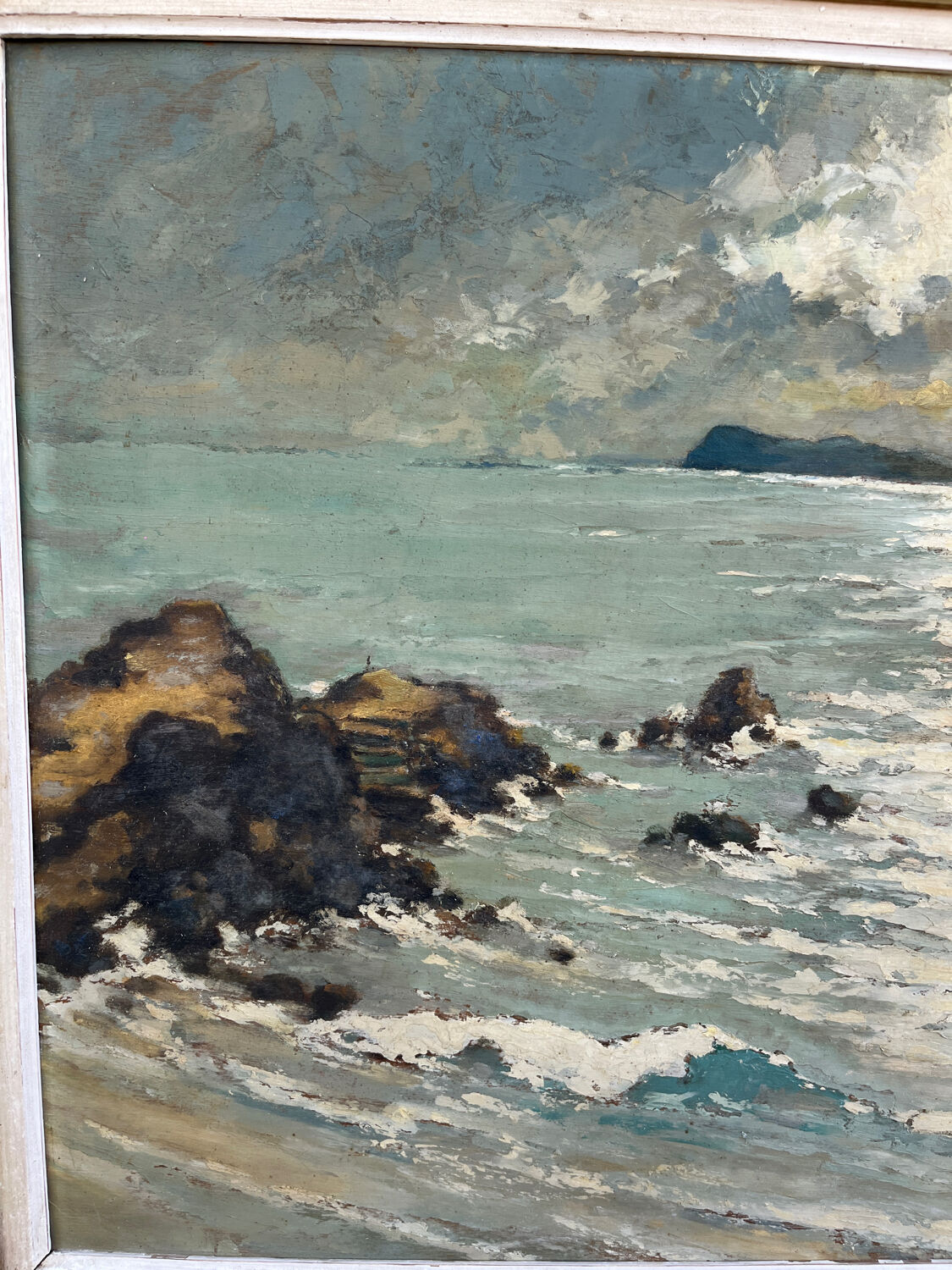 Large painting of the Mediterranean seaside in Toulon, signed Jean Vincent